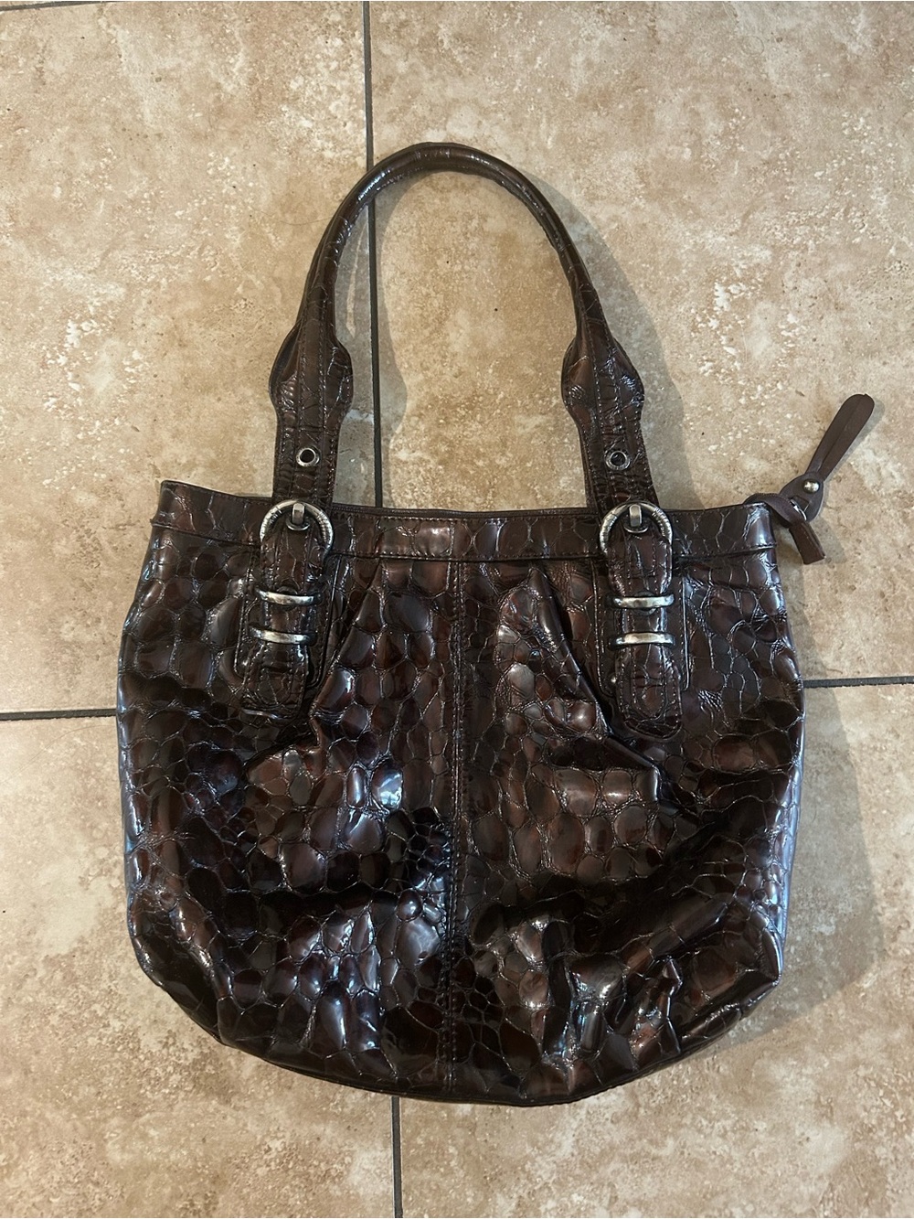 Stuart Weitzman Dark Brown Snakeskin Leather Purse Oversized Slouch Bag
